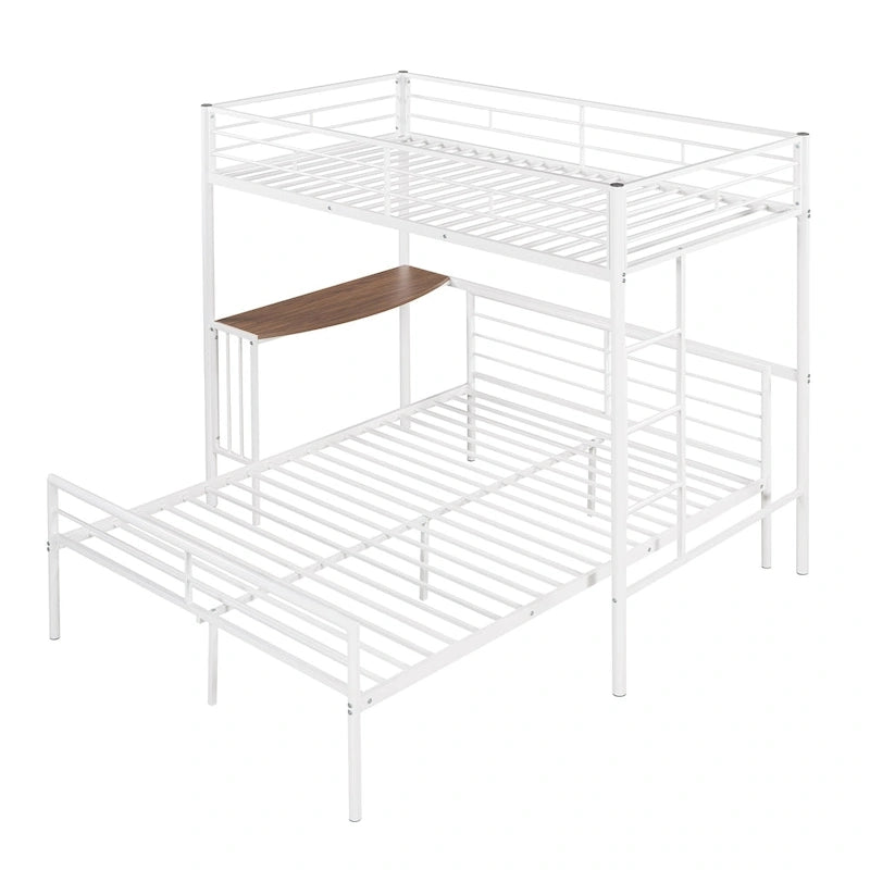 Lit superposé en métal double sur grand avec bureau, échelle et lattes de qualité pour chambre à coucher, blanc métallique_OLD SKU :LP000092AAK_