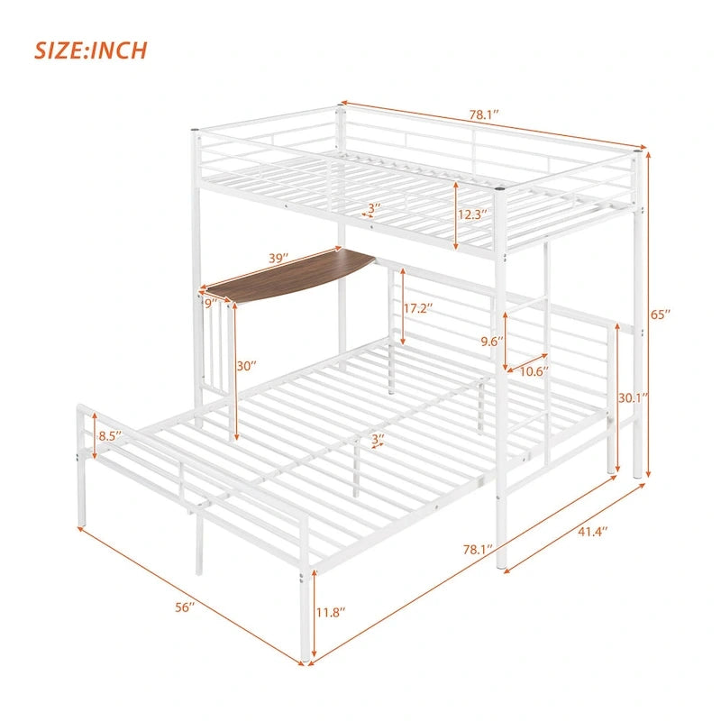 Lit superposé en métal double sur grand avec bureau, échelle et lattes de qualité pour chambre à coucher, blanc métallique_OLD SKU :LP000092AAK_