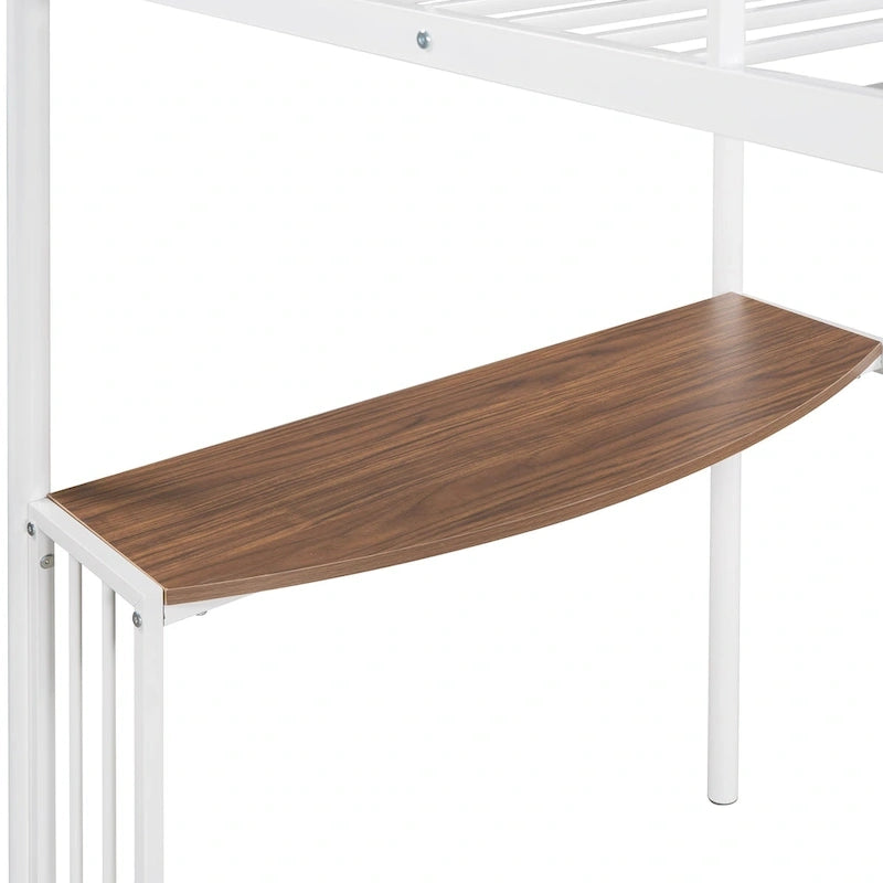 Lit superposé en métal double sur grand avec bureau, échelle et lattes de qualité pour chambre à coucher, blanc métallique_OLD SKU :LP000092AAK_