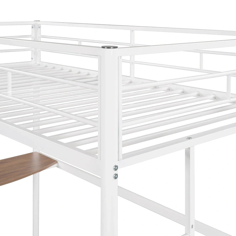 Lit superposé en métal double sur grand avec bureau, échelle et lattes de qualité pour chambre à coucher, blanc métallique_OLD SKU :LP000092AAK_