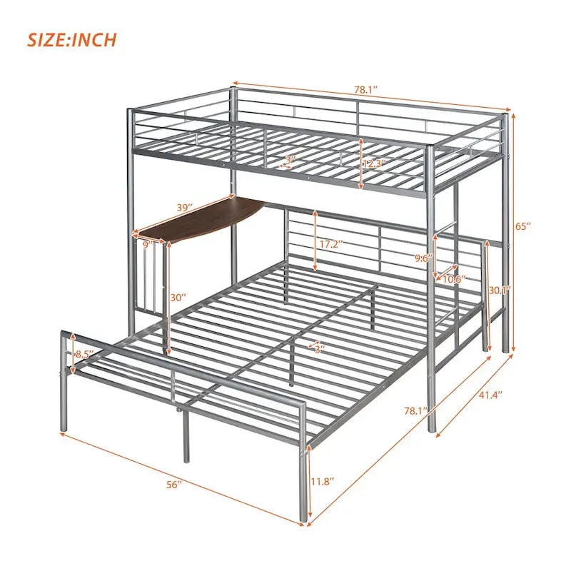Lit superposé en métal double sur grand avec bureau, échelle et lattes de qualité pour chambre à coucher, blanc métallique_OLD SKU :LP000092AAK_