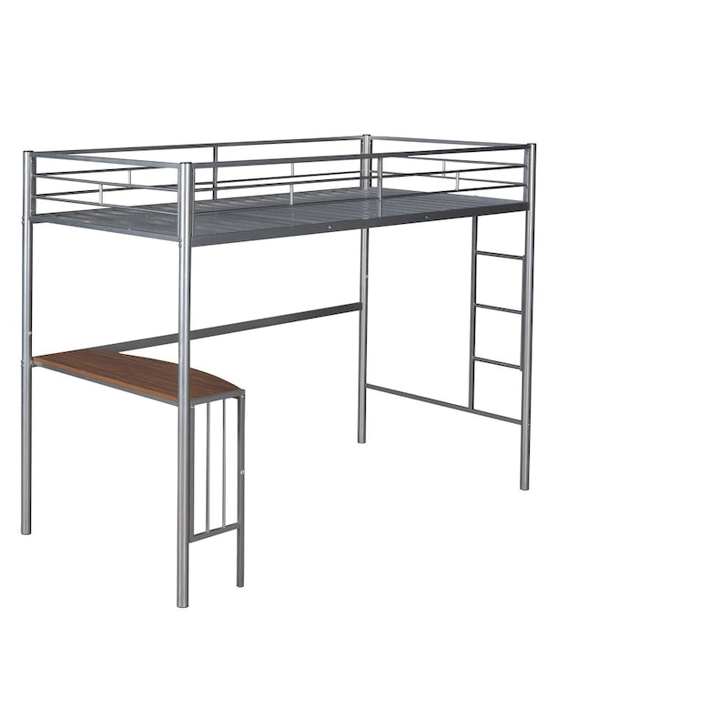 Lit superposé en métal double sur grand avec bureau, échelle et lattes de qualité pour chambre à coucher, blanc métallique_OLD SKU :LP000092AAK_