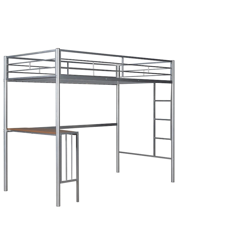 Lit superposé en métal double sur grand avec bureau, échelle et lattes de qualité pour chambre à coucher, blanc métallique_OLD SKU :LP000092AAK_
