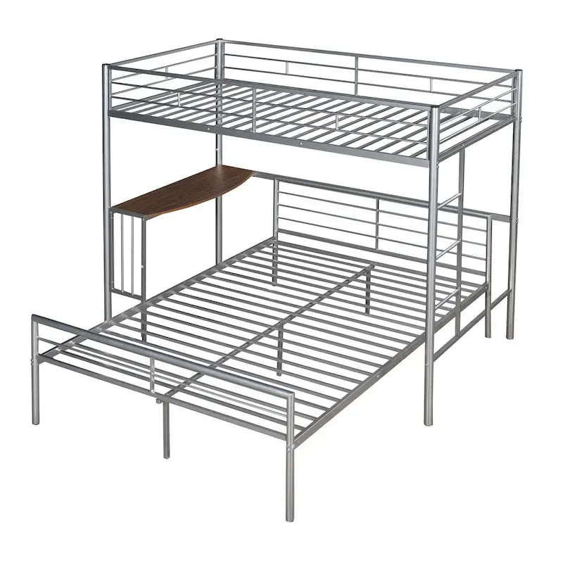 Lit superposé en métal double sur grand avec bureau, échelle et lattes de qualité pour chambre à coucher, blanc métallique_OLD SKU :LP000092AAK_