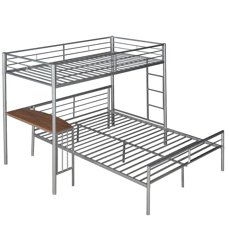 Lit superposé en métal double sur grand avec bureau, échelle et lattes de qualité pour chambre à coucher, blanc métallique_OLD SKU :LP000092AAK_