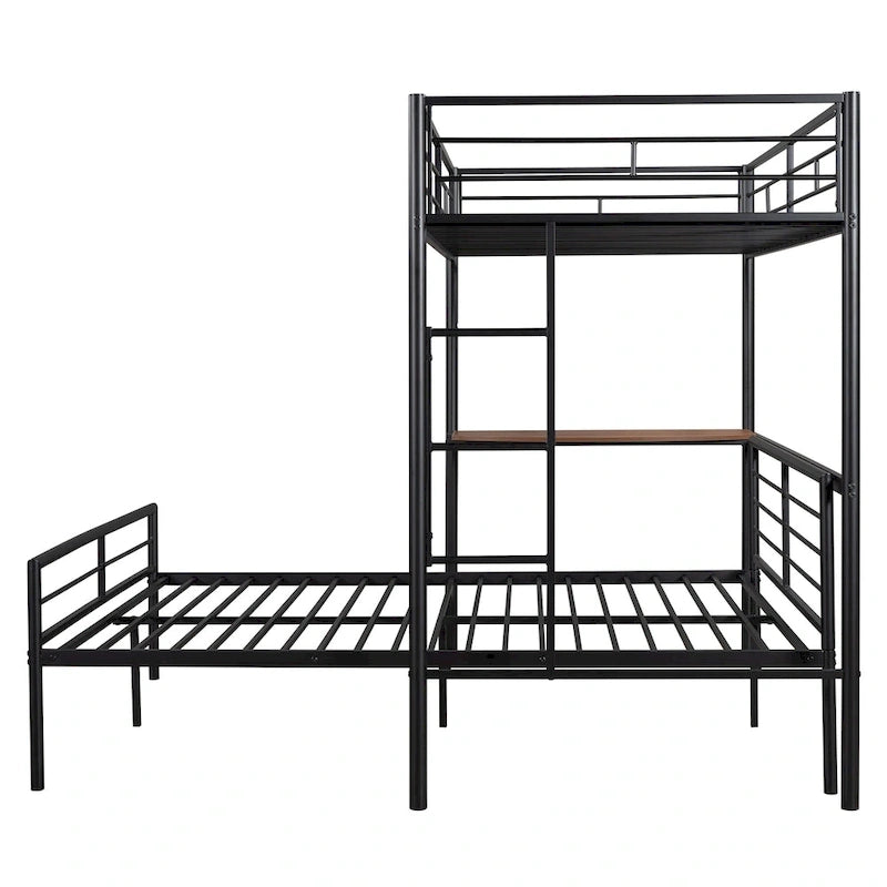 Lit superposé en métal double sur grand avec bureau, échelle et lattes de qualité pour chambre à coucher, blanc métallique_OLD SKU :LP000092AAK_
