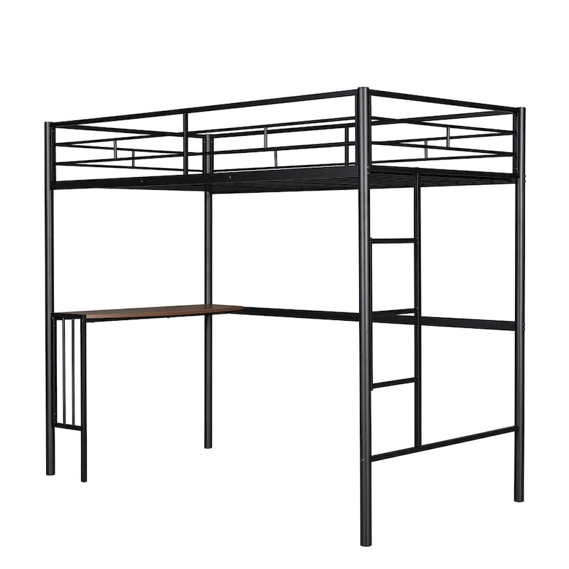 Lit superposé en métal double sur grand avec bureau, échelle et lattes de qualité pour chambre à coucher, blanc métallique_OLD SKU :LP000092AAK_