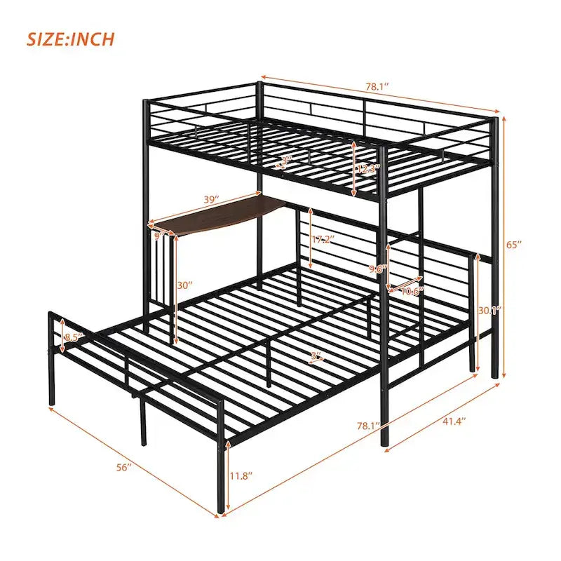 Lit superposé en métal double sur grand avec bureau, échelle et lattes de qualité pour chambre à coucher, blanc métallique_OLD SKU :LP000092AAK_