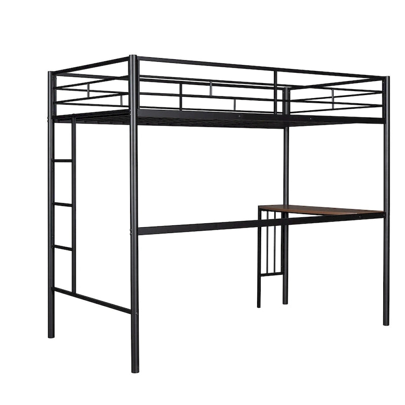 Lit superposé en métal double sur grand avec bureau, échelle et lattes de qualité pour chambre à coucher, blanc métallique_OLD SKU :LP000092AAK_