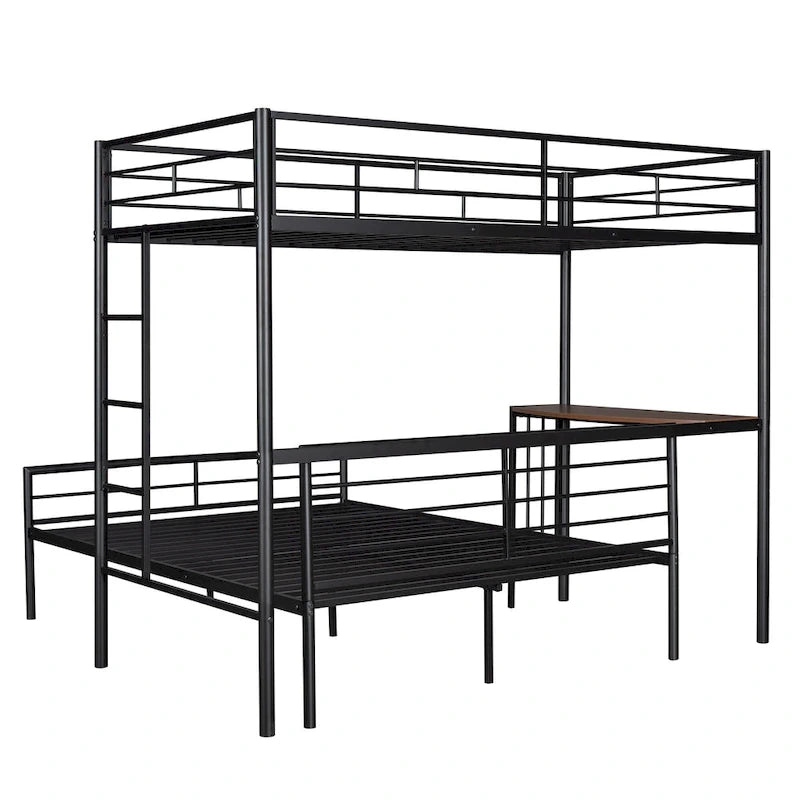 Lit superposé en métal double sur grand avec bureau, échelle et lattes de qualité pour chambre à coucher, blanc métallique_OLD SKU :LP000092AAK_