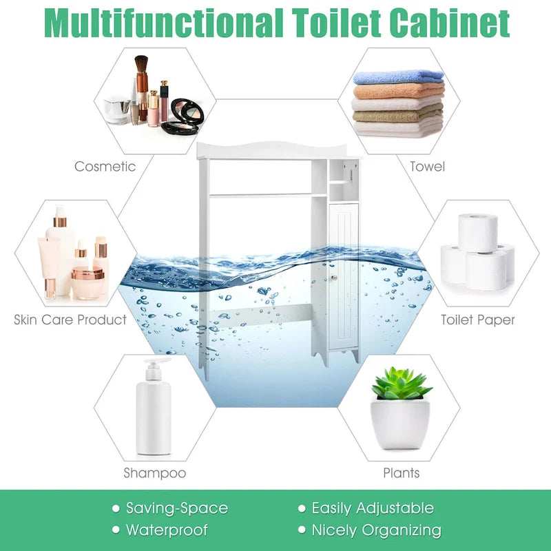 Meuble de rangement pour toilettes avec étagères réglables (économiseur d'espace de salle de bain)
