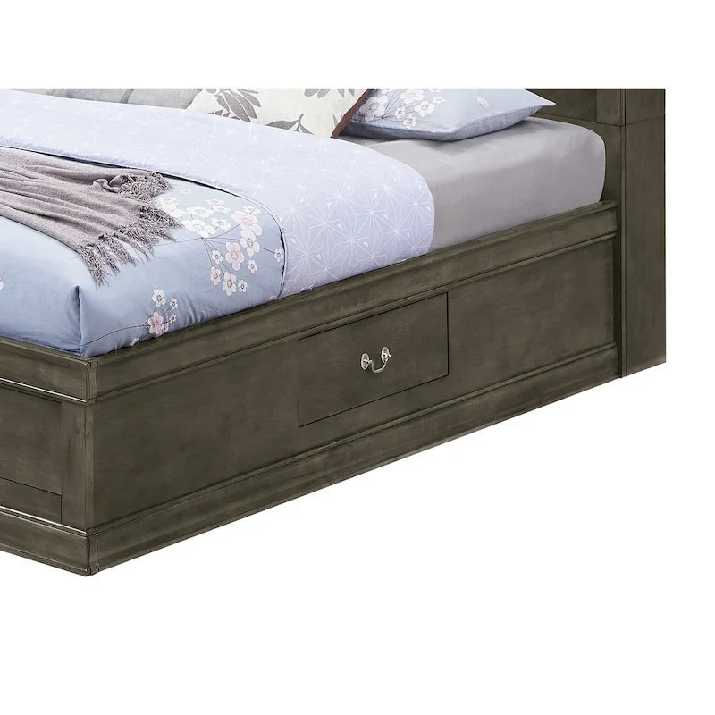 Lit plate-forme de rangement complet Louis Philippe avec 6 tiroirs de rangement