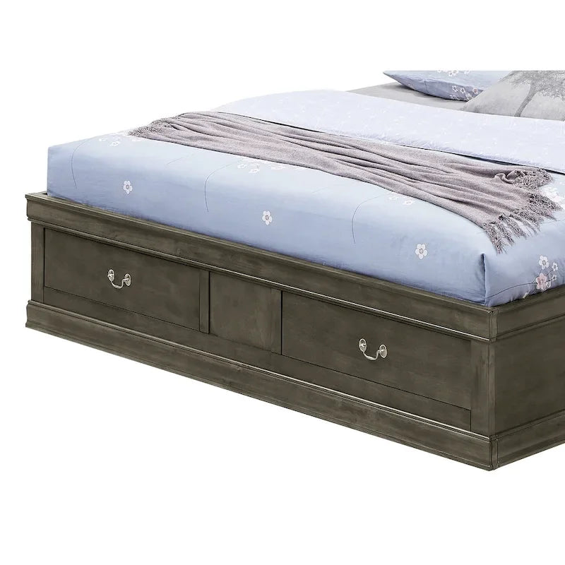 Lit plate-forme de rangement complet Louis Philippe avec 6 tiroirs de rangement