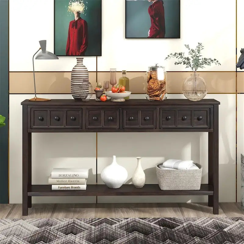 Console de 60" Merax avec tiroirs de différentes tailles et étagère inférieure