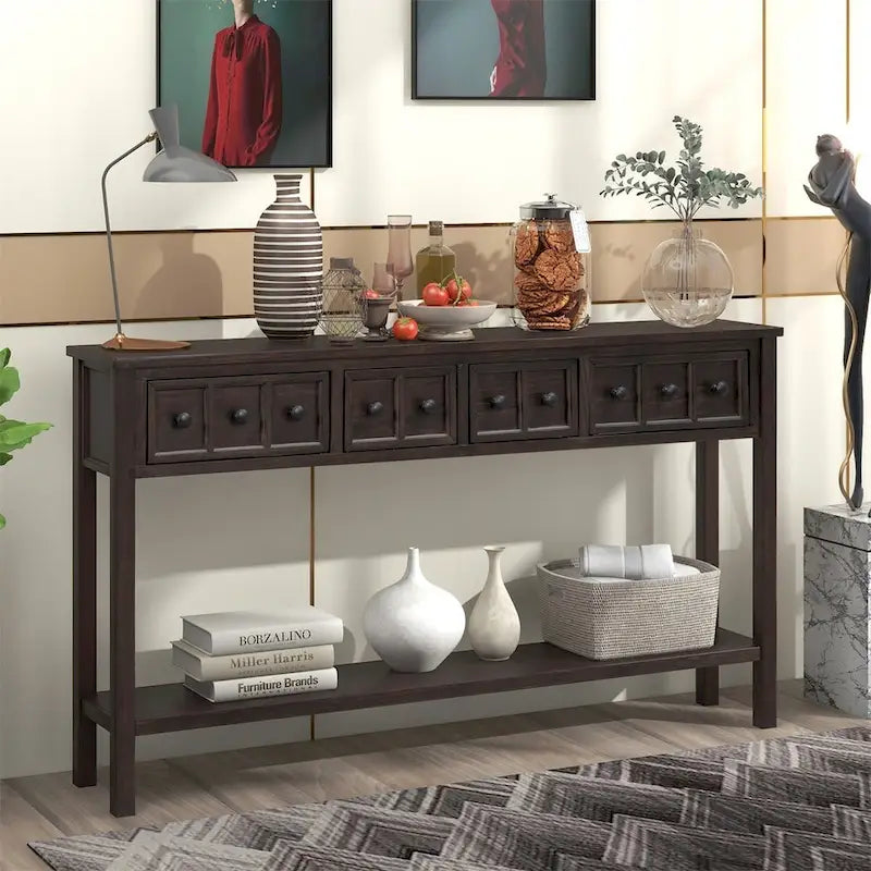 Console de 60" Merax avec tiroirs de différentes tailles et étagère inférieure