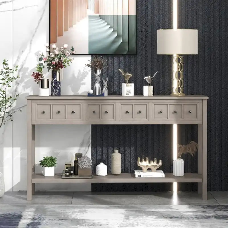 Console de 60" Merax avec tiroirs de différentes tailles et étagère inférieure