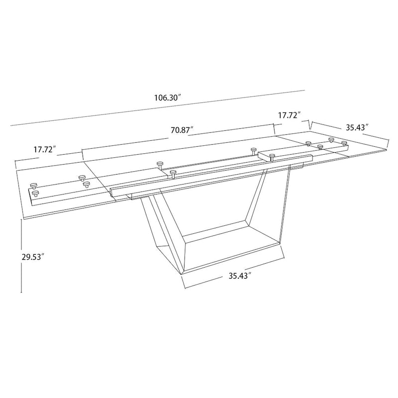 Table à manger extensible Davee Furniture avec plateau en verre transparent et pieds en bois - 70,87/106,31*35,43*29,53 pouces