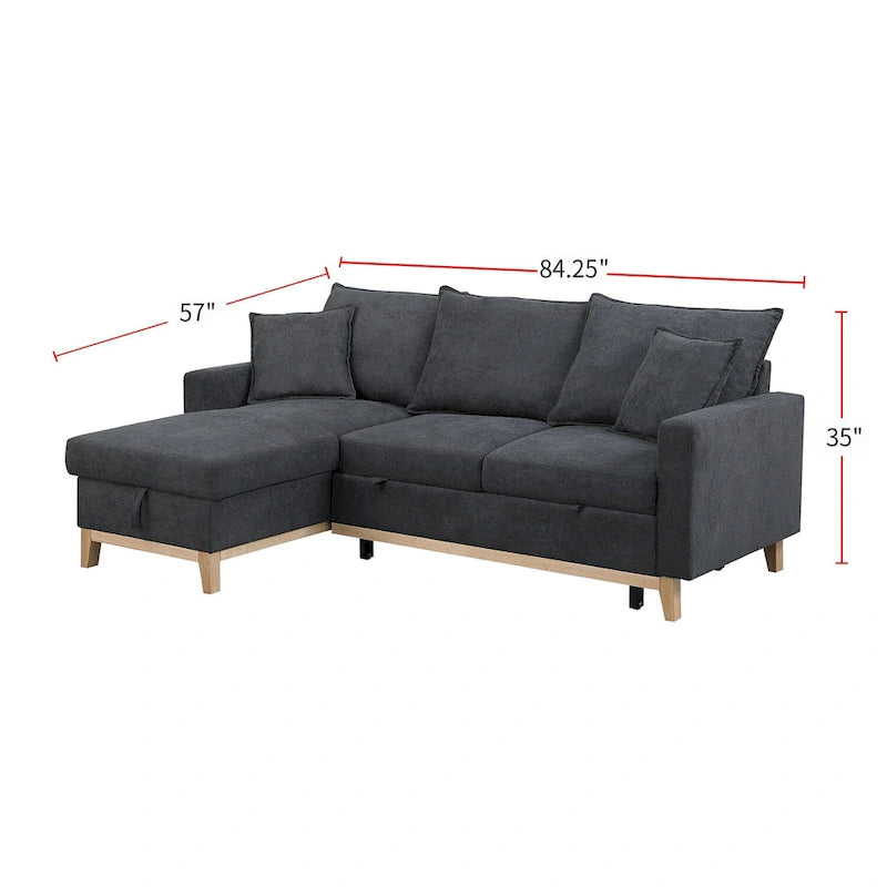 Canapé d'angle réversible tissé avec coffre de rangement, gris foncé