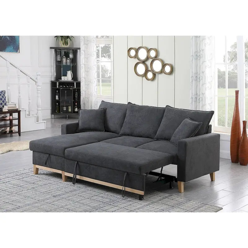 Canapé d'angle réversible tissé avec coffre de rangement, gris foncé