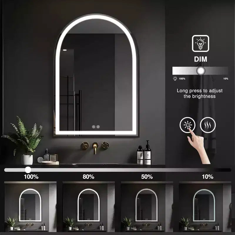 Dovelina Miroir LED arqué de salle de bain avec fonction anti-buée