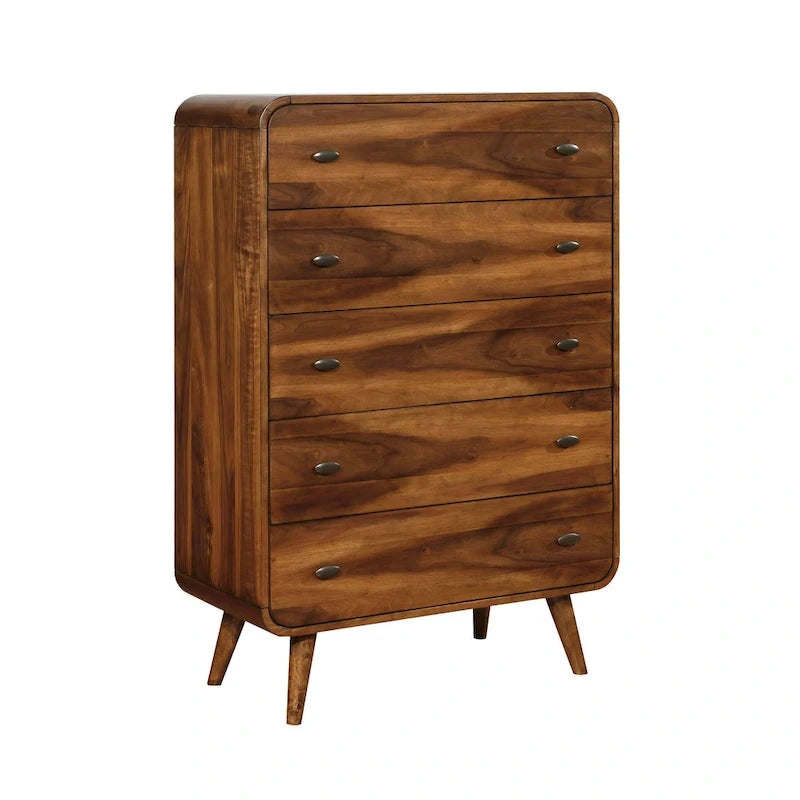 Ensemble de chambre 5 pièces Roxbury Mid-century Modern en noyer foncé