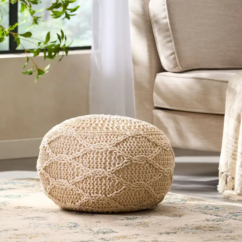 Pouf rond en coton tricoté Morven Modern de Christopher Knight Home