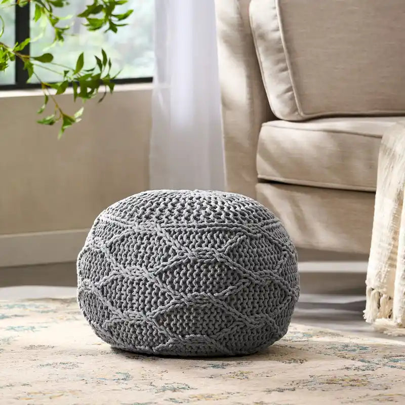 Pouf rond en coton tricoté Morven Modern de Christopher Knight Home