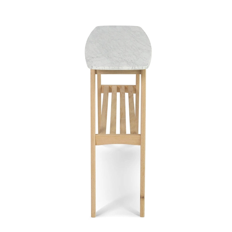 Console Castello 43 rectangulaire italienne en marbre blanc de Carrare avec étagère – 109 L x 30 l x 79 H cm – 109 L x 30 l x 79 H cm