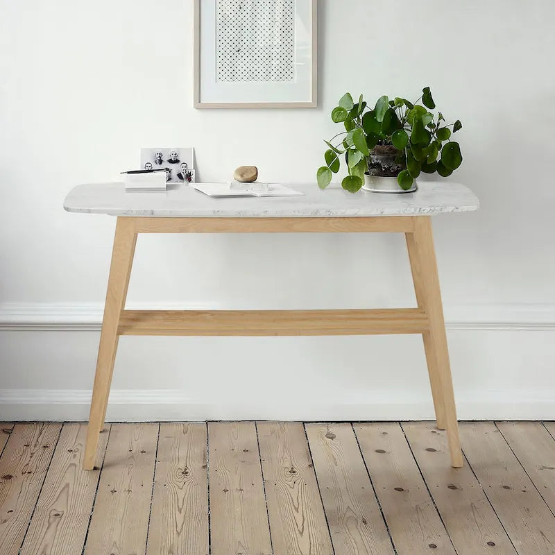 Console Castello 43 rectangulaire italienne en marbre blanc de Carrare avec étagère – 109 L x 30 l x 79 H cm – 109 L x 30 l x 79 H cm