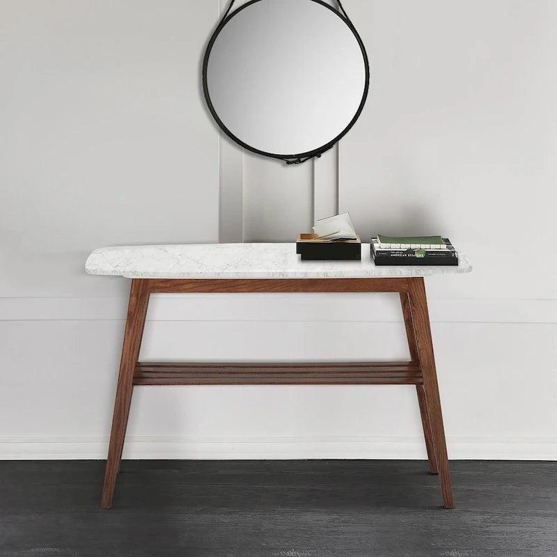 Console Castello 43 rectangulaire italienne en marbre blanc de Carrare avec étagère – 109 L x 30 l x 79 H cm – 109 L x 30 l x 79 H cm