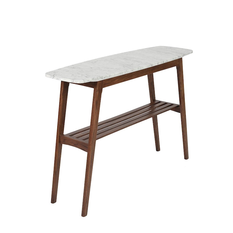 Console Castello 43 rectangulaire italienne en marbre blanc de Carrare avec étagère – 109 L x 30 l x 79 H cm – 109 L x 30 l x 79 H cm