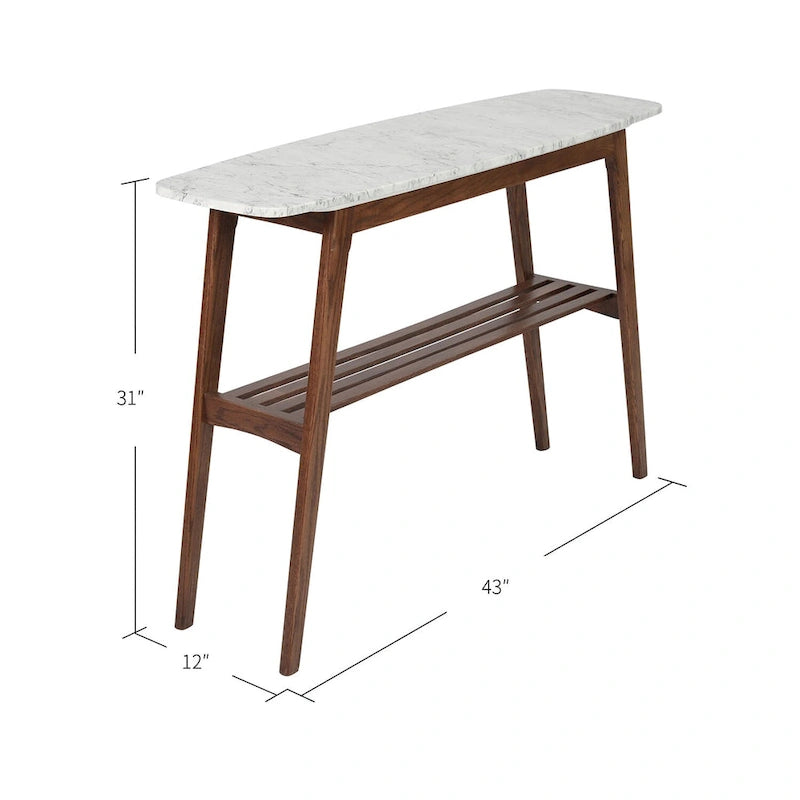 Console Castello 43 rectangulaire italienne en marbre blanc de Carrare avec étagère – 109 L x 30 l x 79 H cm – 109 L x 30 l x 79 H cm