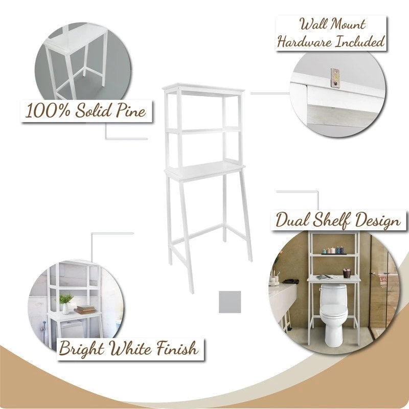 Étagère de rangement gain de place en bois massif à placer au-dessus des toilettes - S.O.