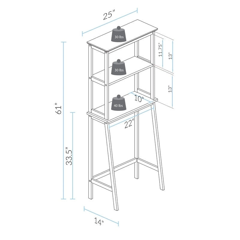 Étagère de rangement gain de place en bois massif à placer au-dessus des toilettes - S.O.