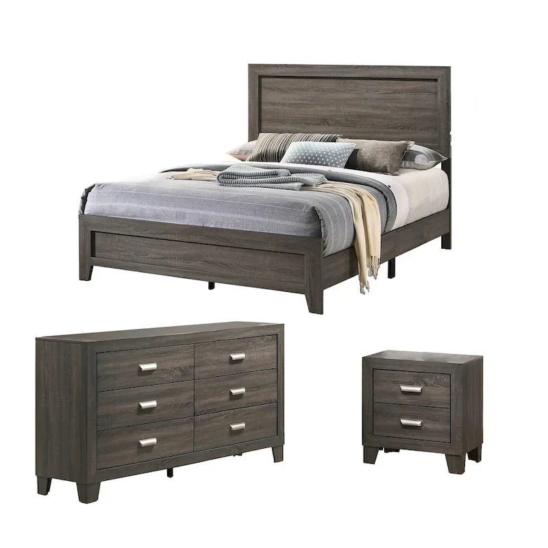 Ensemble de chambre Anastasia 3 pièces gris massif Meilleure Qualité Meubles