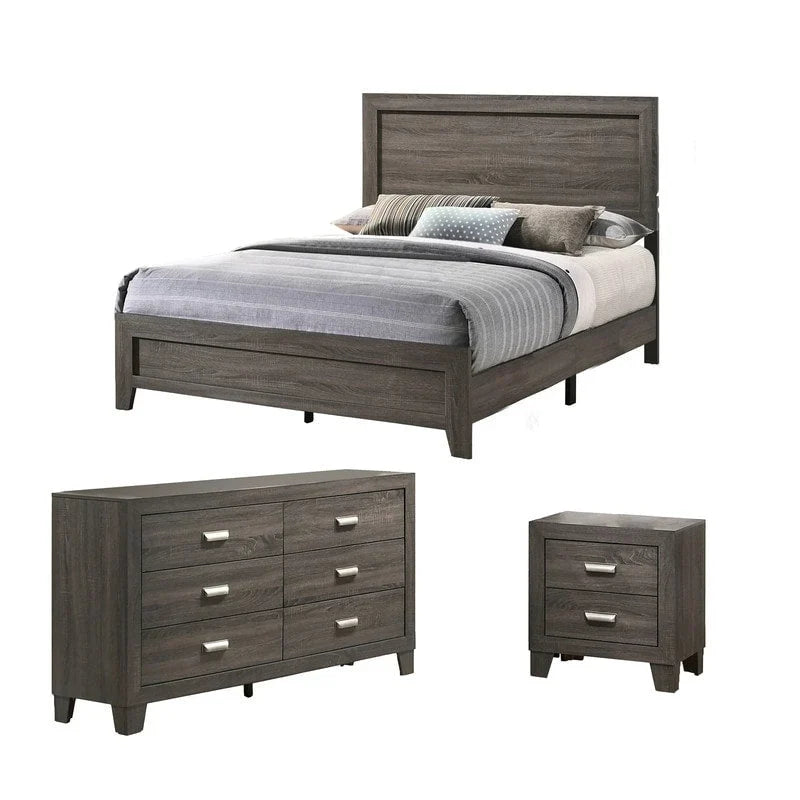 Ensemble de chambre Anastasia 3 pièces gris massif Meilleure Qualité Meubles