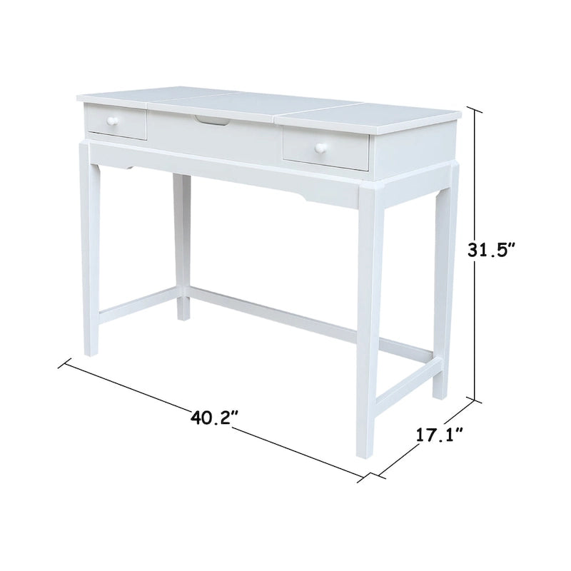Coiffeuse en bois massif avec banc (finition blanc neige)