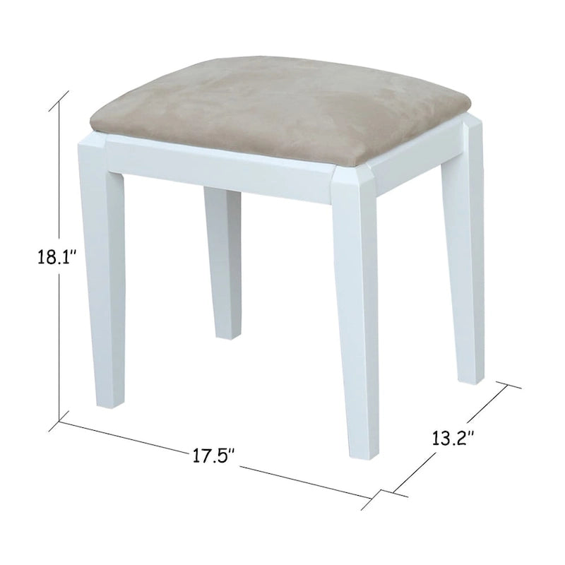 Coiffeuse en bois massif avec banc (finition blanc neige)