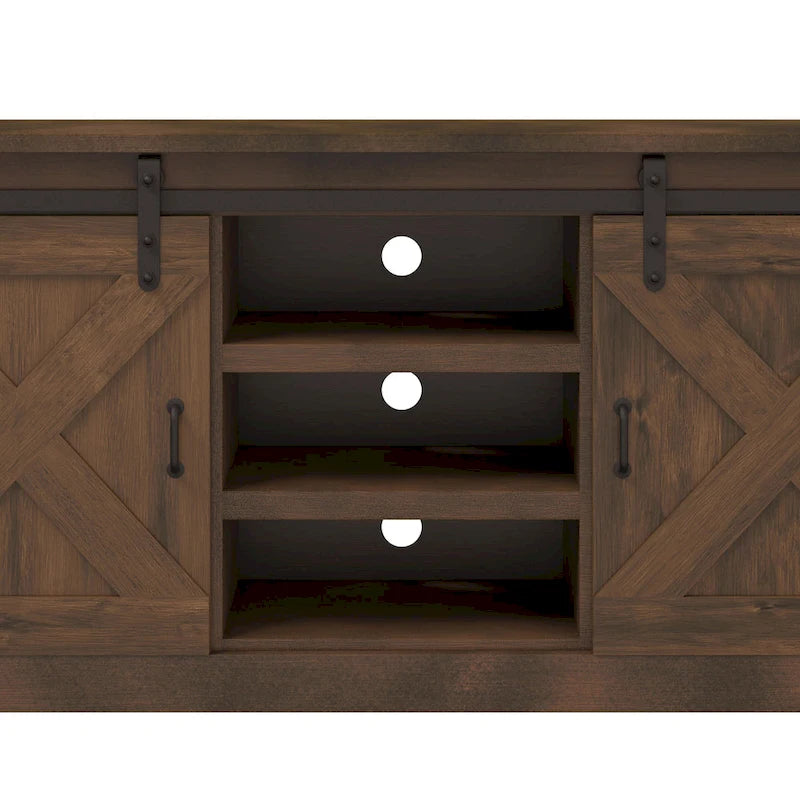 Meuble TV Bridgevine Home Farmhouse de 85 po pour téléviseurs jusqu'à 95 po, aucun assemblage requis, fini whisky vieilli