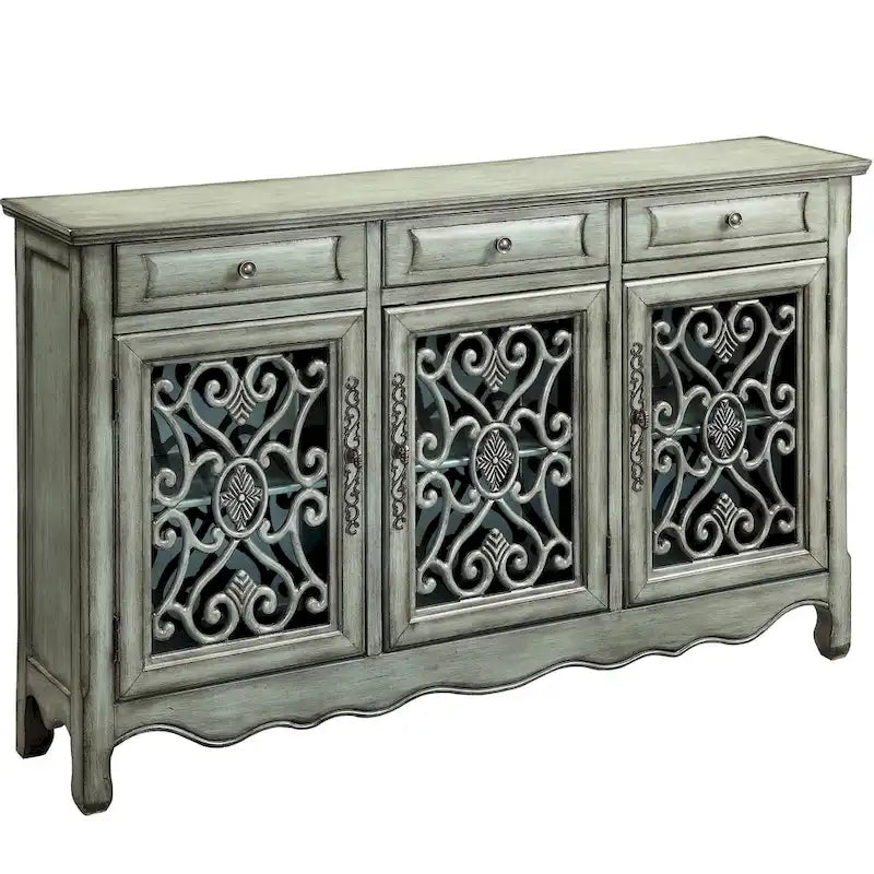 Buffet décoratif ancien vert avec accent