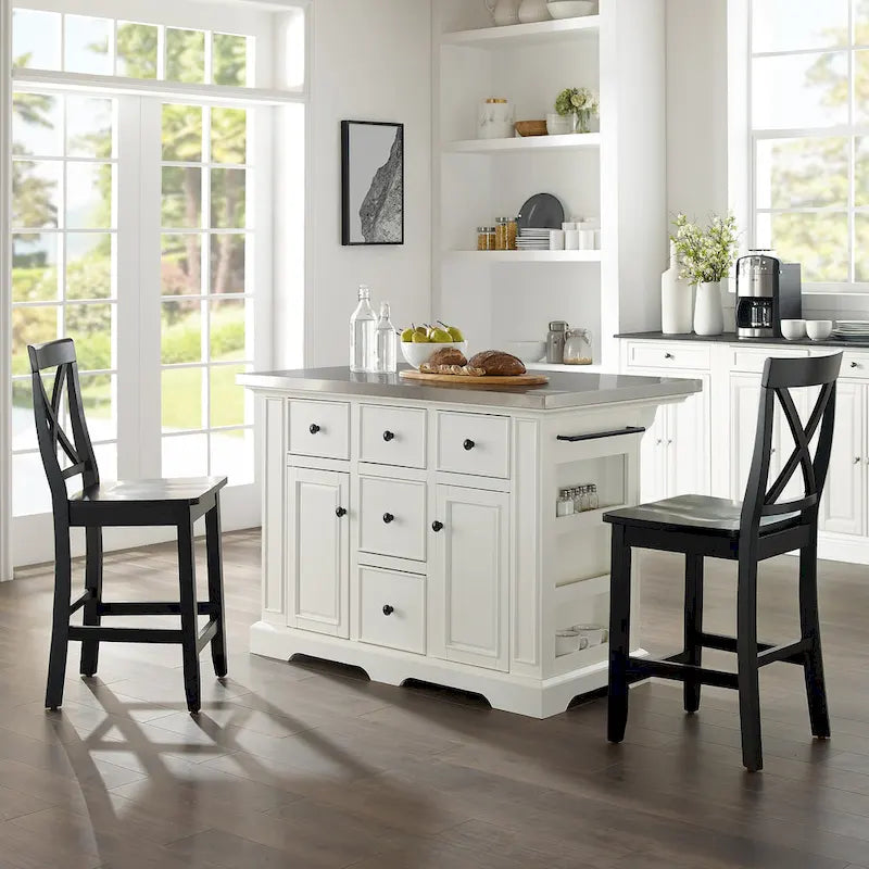 Crosley Julia Island with X-Back Stools - 60d x 50w x 41h