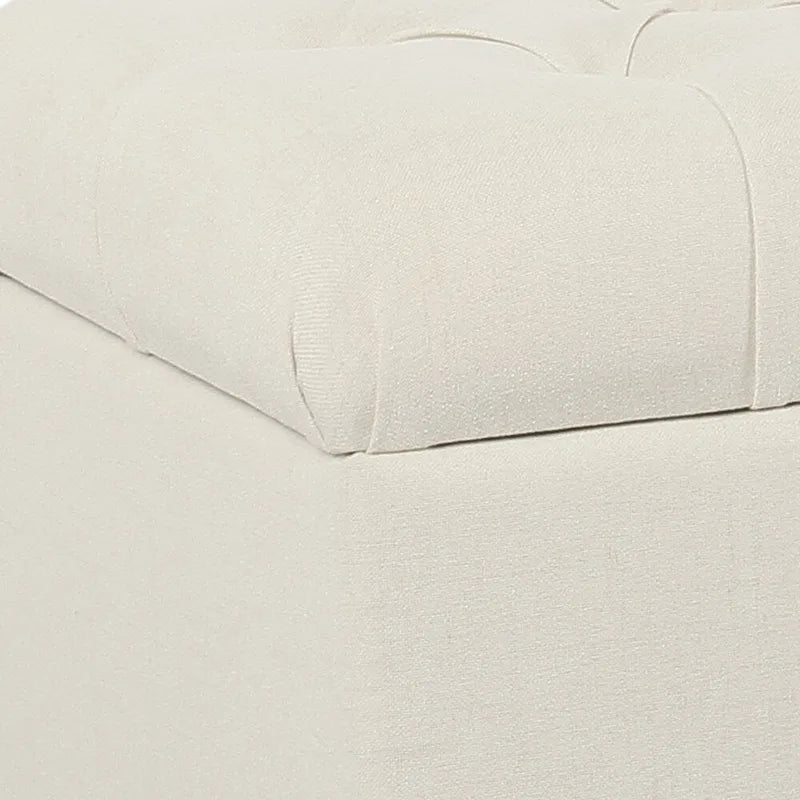 Banc en bois capitonné en tissu avec rangement à charnières, blanc et marron