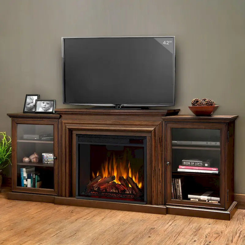 Cheminée électrique Frederick 72 avec meuble TV en chêne marron de Real Flame - 72L x 15.5W x 30.1H