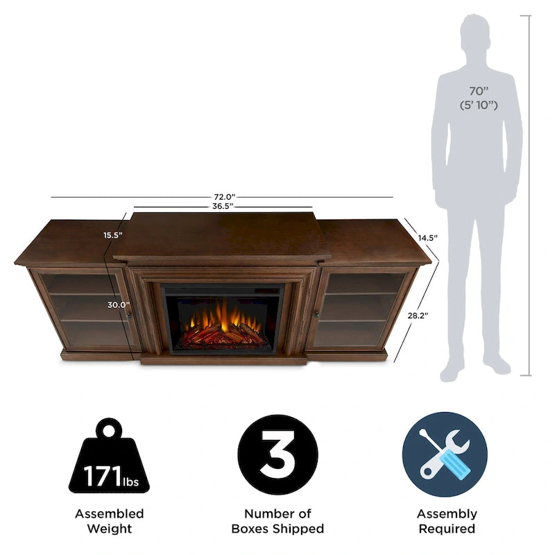 Cheminée électrique Frederick 72 avec meuble TV en chêne marron de Real Flame - 72L x 15.5W x 30.1H