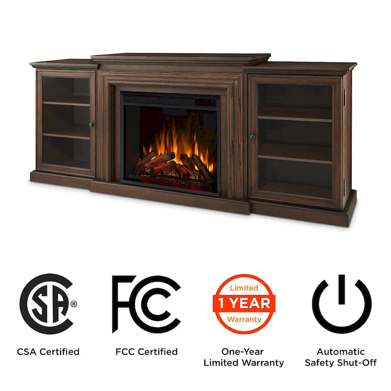 Cheminée électrique Frederick 72 avec meuble TV en chêne marron de Real Flame - 72L x 15.5W x 30.1H
