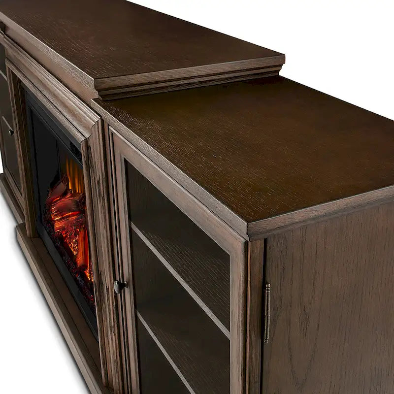 Cheminée électrique Frederick 72 avec meuble TV en chêne marron de Real Flame - 72L x 15.5W x 30.1H
