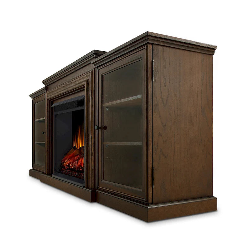 Cheminée électrique Frederick 72 avec meuble TV en chêne marron de Real Flame - 72L x 15.5W x 30.1H