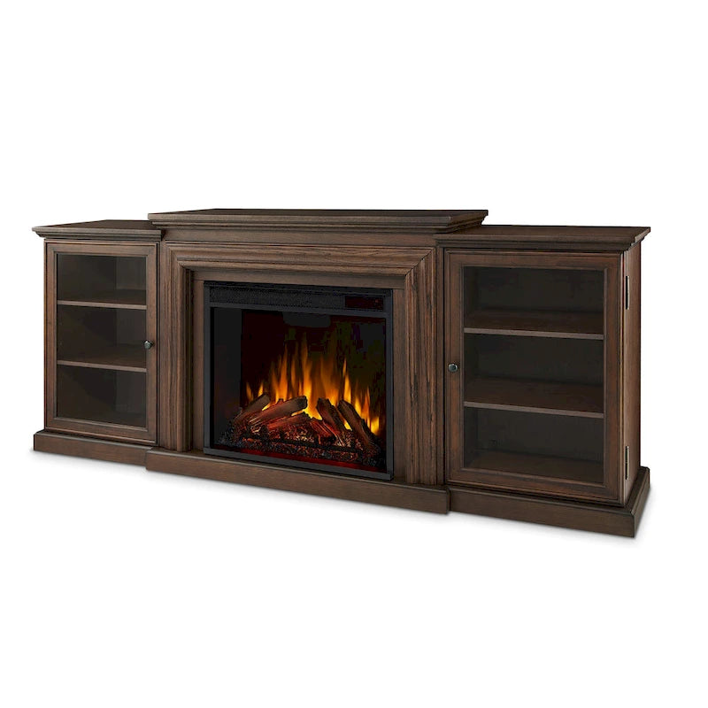 Cheminée électrique Frederick 72 avec meuble TV en chêne marron de Real Flame - 72L x 15.5W x 30.1H