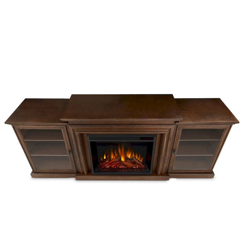 Cheminée électrique Frederick 72 avec meuble TV en chêne marron de Real Flame - 72L x 15.5W x 30.1H