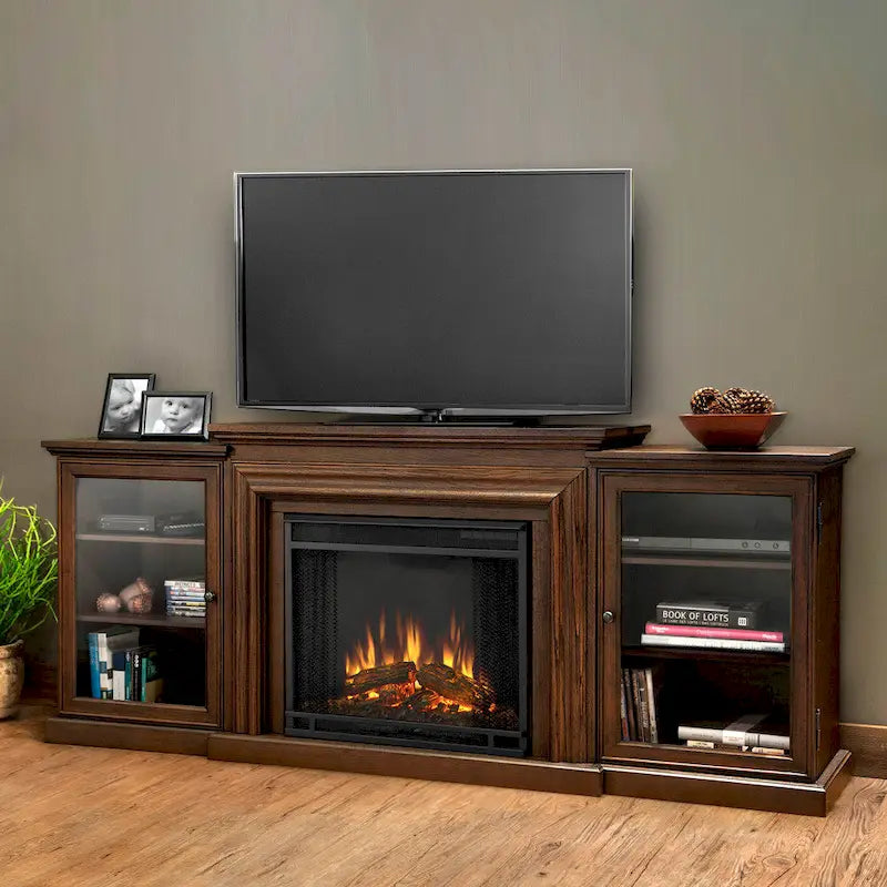 Cheminée électrique Frederick 72 avec meuble TV en chêne marron de Real Flame - 72L x 15.5W x 30.1H
